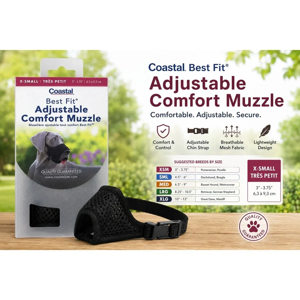 Coastal Best Fit Adjustable Comfort Muzzle Black X-Small Pomeranian Poodle 01360